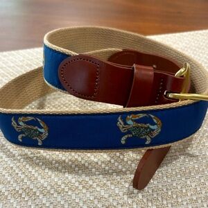 Leather Man Ltd Blue Crab Ribbon Belt w Leather & Brass -- NEW